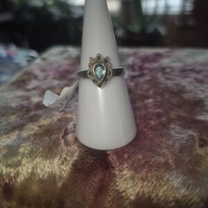 Vintage Blue Topaz Marcasite Silver Ring